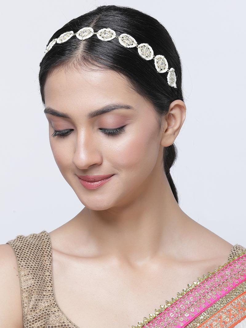 Gold-Plated White Kundan studded Handcrafted Head Chains