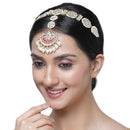 Gold-Plated Round & Rectangular White Kundan studded Crescent Shaped Sheeshphool