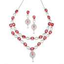 Rhodium-Plated Red American Diamond Studded Abstract Necklace & Earrings Jewellery Set