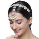 Gold-Plated Round & Rectangular White Kundan studded Crescent Shaped Sheeshphool