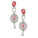 Rhodium-Plated Red American Diamond Studded Abstract Necklace & Earrings Jewellery Set