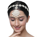 Gold-Plated Round White Kundan studded Crescent Shaped Sheeshphool