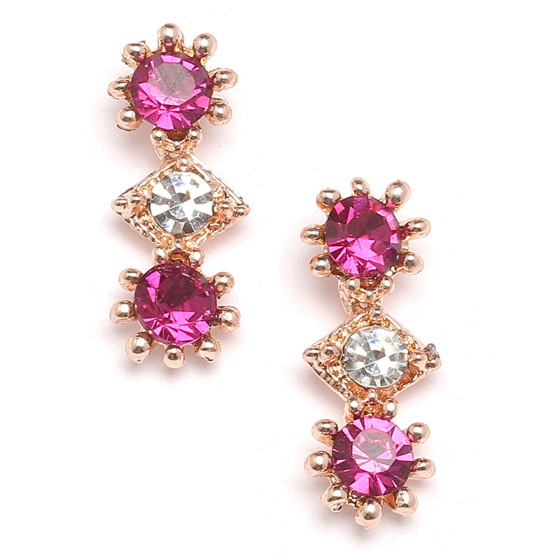 Rose Gold-Plated Pink & White American Diamond Studded Star Shaped Necklace with Earrings Jewellery Set