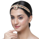 Gold-Plated Round White Kundan & Cubic Zirconia Studded Borla Style Sheeshphool