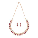 Rose Gold-Plated Pink & White American Diamond Studded Star Shaped Necklace with Earrings Jewellery Set