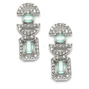 Rhodium-Plated Sea Green American Diamonds Studded Boxy Necklace & Earrings Jewellery Set