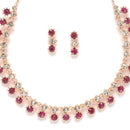 Rose Gold-Plated Pink & White American Diamond Studded Star Shaped Necklace with Earrings Jewellery Set