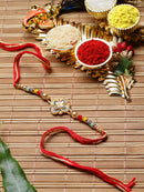 Traditional Gold Plated Gold Toned Kundan Studded Floral Rakhi