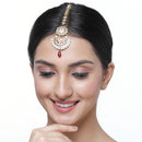 Gold-Plated Chandbali-Style  White & Pink Kundan Pearl studded Maang Tikka