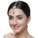 Gold-Plated Chandbali-Style  White & Pink Kundan Pearl studded Maang Tikka