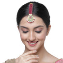 Gold-Plated Round Red Kundan & Pearl Maang Tikka