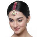 Gold-Plated Round Red Kundan & Pearl Maang Tikka