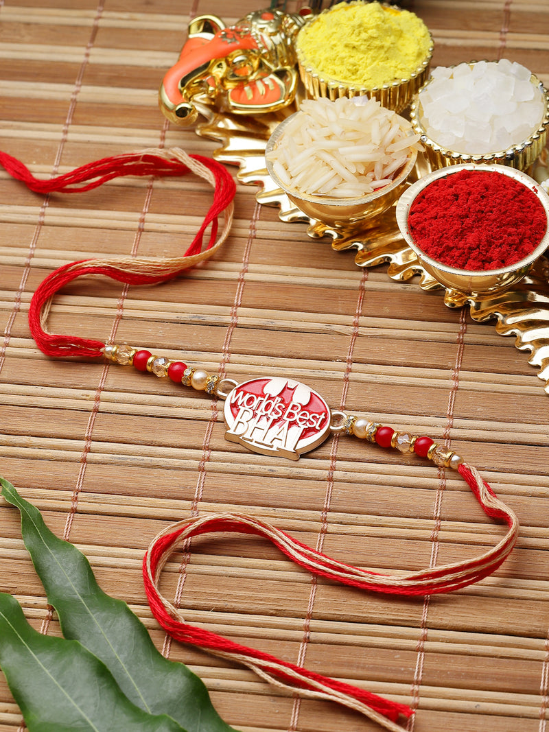 World's Best Bhai Red & White Beads Rakhi