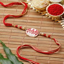 Rakhi GANESHJI RADHE RADHE MOR & OM WIth Enamled MOR PANKH Rakhi