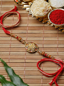 Gold Plated  Floral Enamelled Charm & Beads Stringed Rakhi