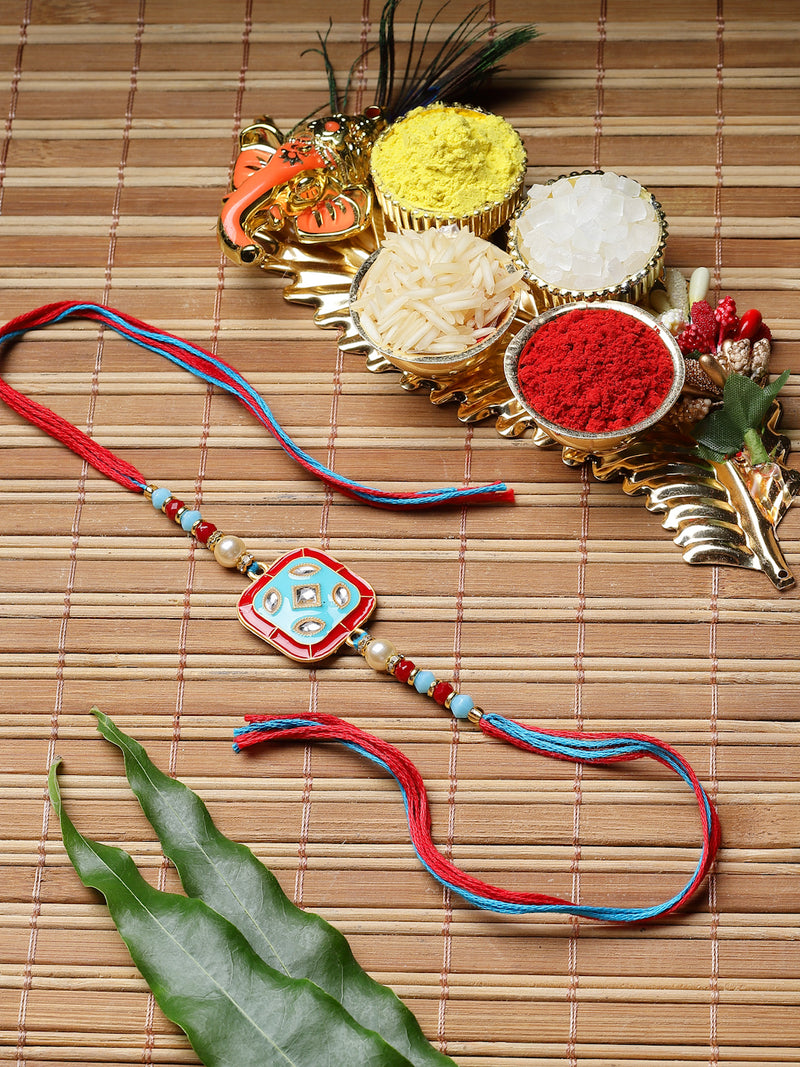 Traditional Meenakari Kundan & Beads Stringed Rakhi