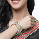 Set Of 4 Gold-Plated White American Diamond studded Dual Toned Paisley and Floral Design Bangles