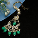 Traditional Gold Plated Kundan Studded & Mint Green Drop Pearl Maangtikka