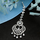 Rhodium Plated Silver Toned American Diamond  Maang Tikka With Elegant Dangling Stones