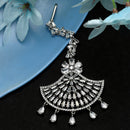 Rhodium Plated Silver Toned American Diamond  Maang Tikka  with Elegant Dangling Stones