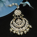 Traditional Gold Plated Kundan & White Bead Chandbali Maang Tikka