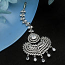 Rhodium Plated Silver Toned American Diamond  Maang Tikka with Elegant Dangling Stones