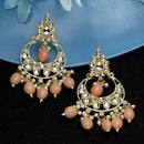 Gold Plated Kundan & Pearls Studded Crescent Shaped Chandbali Earrings
