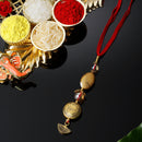 Gold-Plated Kundan with Red & White Pearl Studded Combo Rakhi Bracelet Set of 2 Rakhi