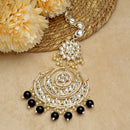 Traditional Gold Plated Kundan & Black Bead Chandbali Maang Tikka