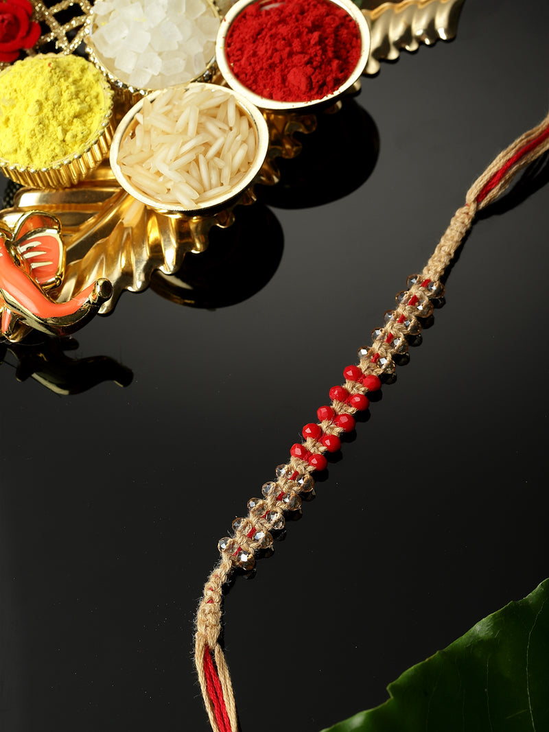 Traditional Red & Transparent Beads Stringed Rakhi