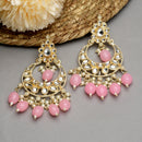 Gold Plated Kundan & Pearls Studded Crescent Shaped Chandbali Earrings