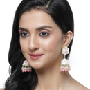 Gold-Plated Peach & White Kundan-Pearls studded Star Shaped Enamelled Jhumka Earrings
