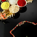 Silver-Plated Multicolor Pear Wtih Lumba for Bhabhi & Evil Eye Combo Rakhi Bracelet Set of 3 Rakhi