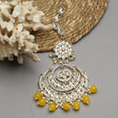 Traditional Gold Plated Kundan & Yellow Bead Chandbali Maang Tikka