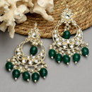 Gold Plated Kundan & Pearls Studded Crescent Shaped Chandbali Earrings