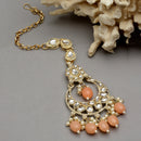 Traditional Gold Plated Kundan Studded & Orange Drop Pearl Maangtikka