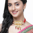 Gold-Plated Red & White Kundan Studded & Beaded Choker Meenakari Necklace