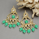 Gold Plated Kundan & Pearls Studded Crescent Shaped Chandbali Earrings