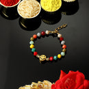 Rakhi for Kids Gold-Plated Pearl SMILEY Bracelet Rakhi with Roli Chawal and Raksha Bandhan Greeting Card for Kids (Multicolor)