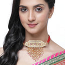 Gold-Plated Pink & White Kundan Studded & Beaded Choker Meenakari Necklace