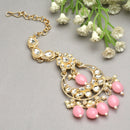 Traditional Gold Plated Kundan Studded & Pink Drop Pearl Maangtikka