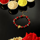 Rakhi Off White & Peach Stone Beads Wooden Evil Eye Beads Set of 4 Rakhi