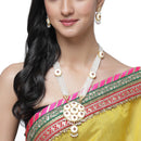 Gold-Plated Pink Kundan & White Pearls Studded & Beaded Long Meenakari Necklace with Earrings Jewellery Set