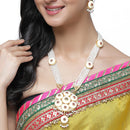 Gold-Plated Pink Kundan & White Pearls Studded & Beaded Long Meenakari Necklace with Earrings Jewellery Set
