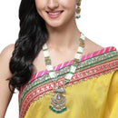 Gold-Plated Cubic Zirconia Studded & Beaded Long Meenakari Necklace with Earrings Jewellery Set