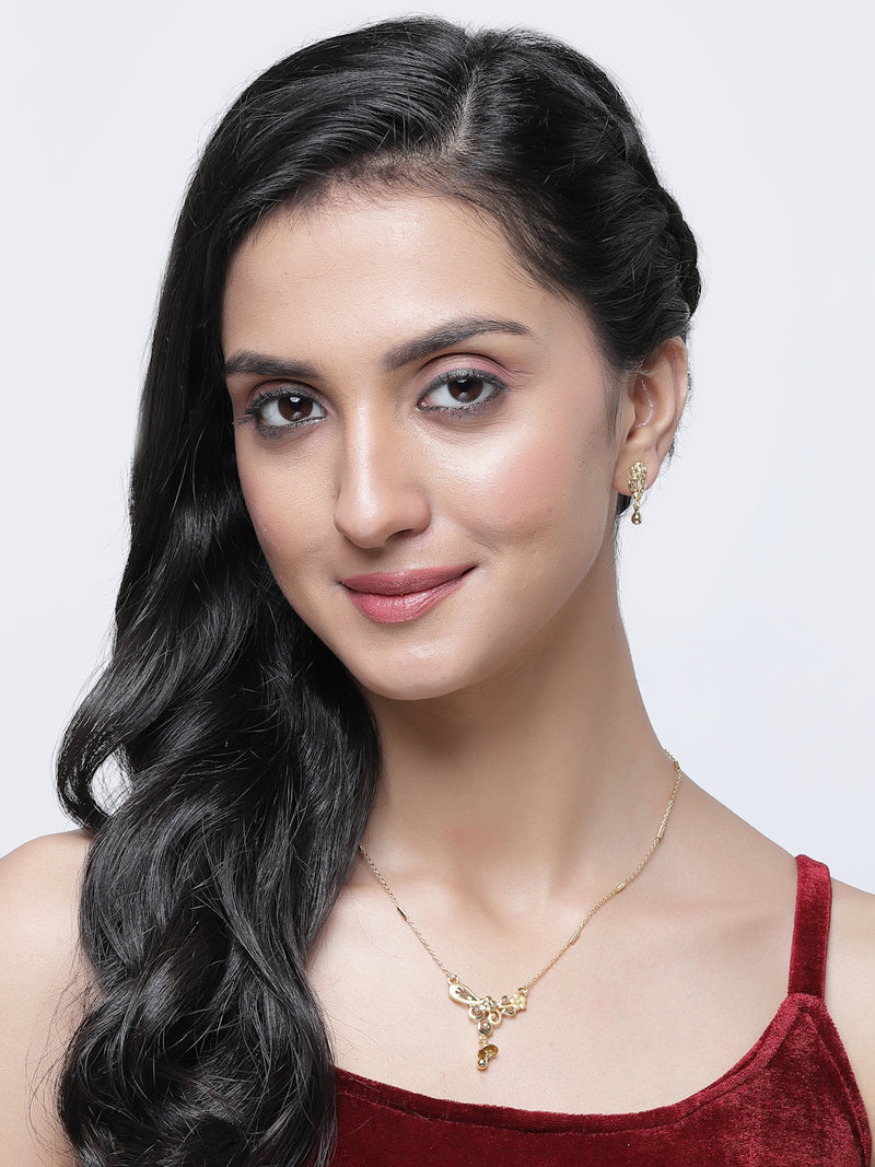 Gold-Plated Floral Design Mangalsutra with Earrings