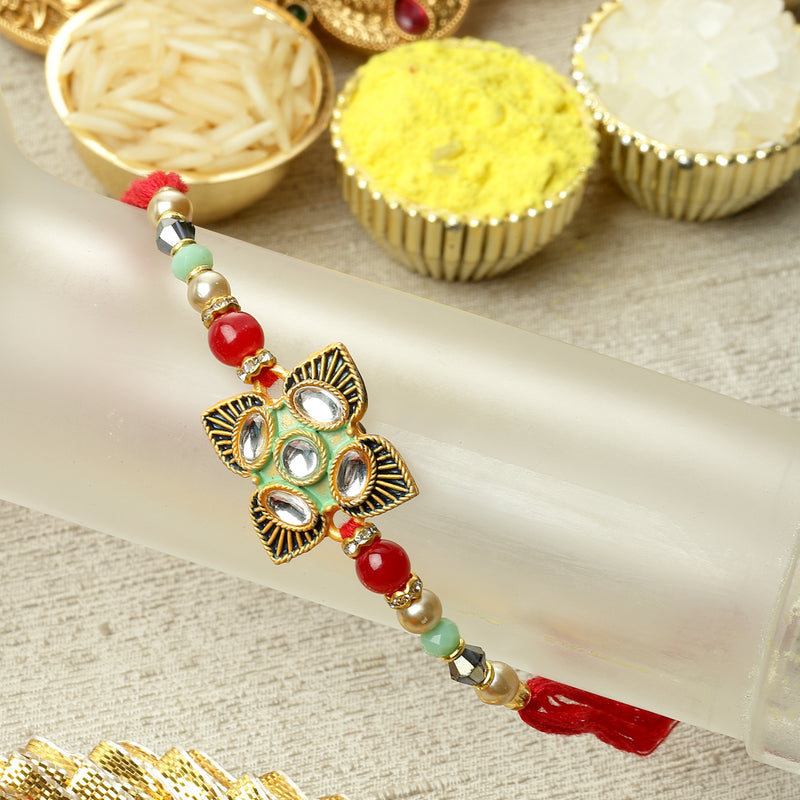Traditional Kundan Studded Enameled Rakhi