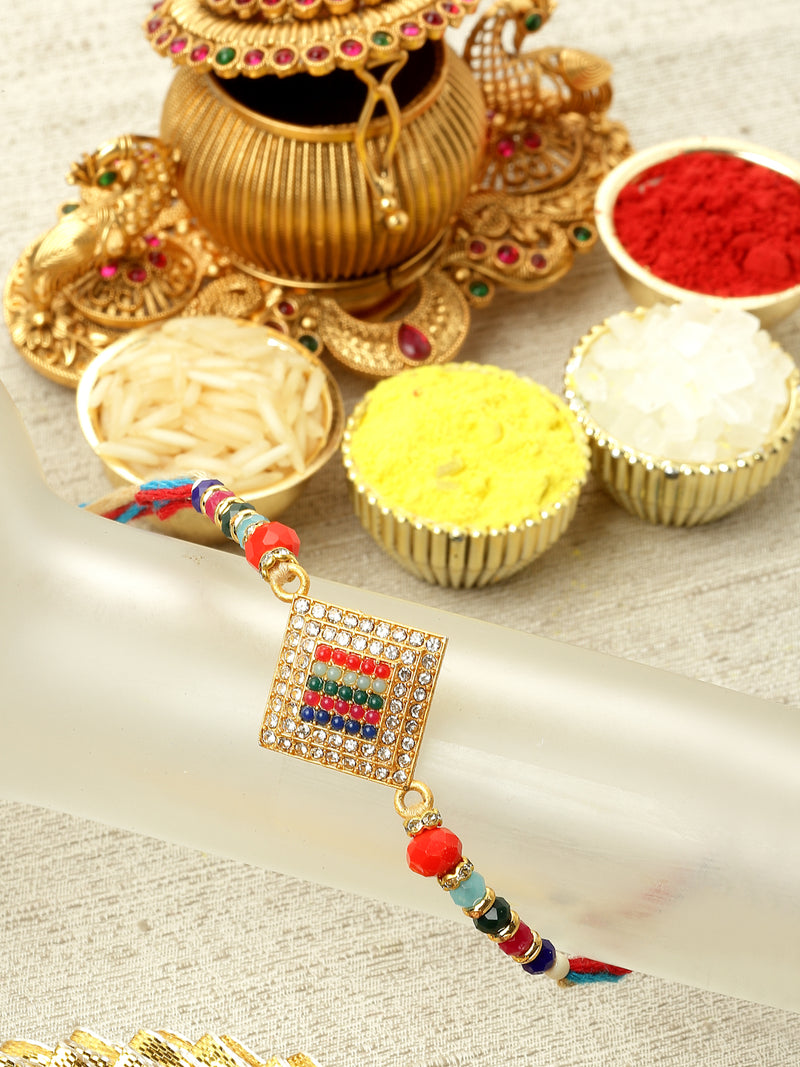 Traditional Multicolor Beads & Stones Studded Rakhi