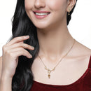 Gold-Plated Reticulated Leafy Design Mangalsutra with Earrings