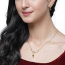 Gold-Plated Reticulated Leafy Design Mangalsutra with Earrings